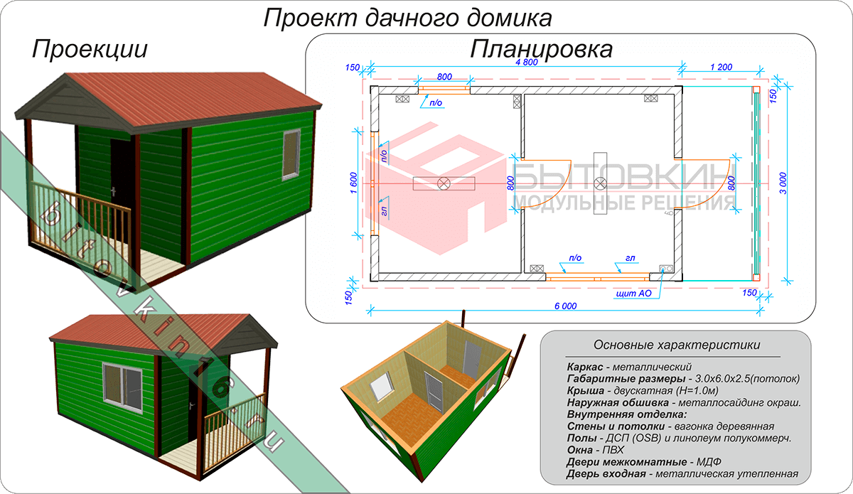 Проект дачного домика с верандой